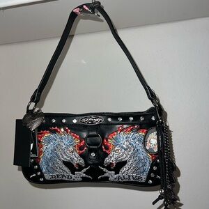 Ed Hardy Black Shoulder Bag with Graphic Design